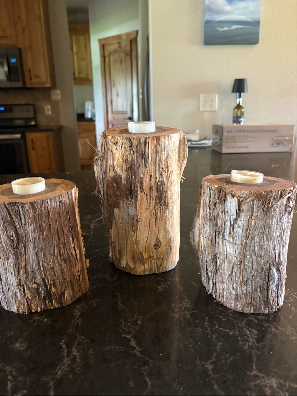 Rustic Wood Log Tealight Candle Holders - Natural Brown